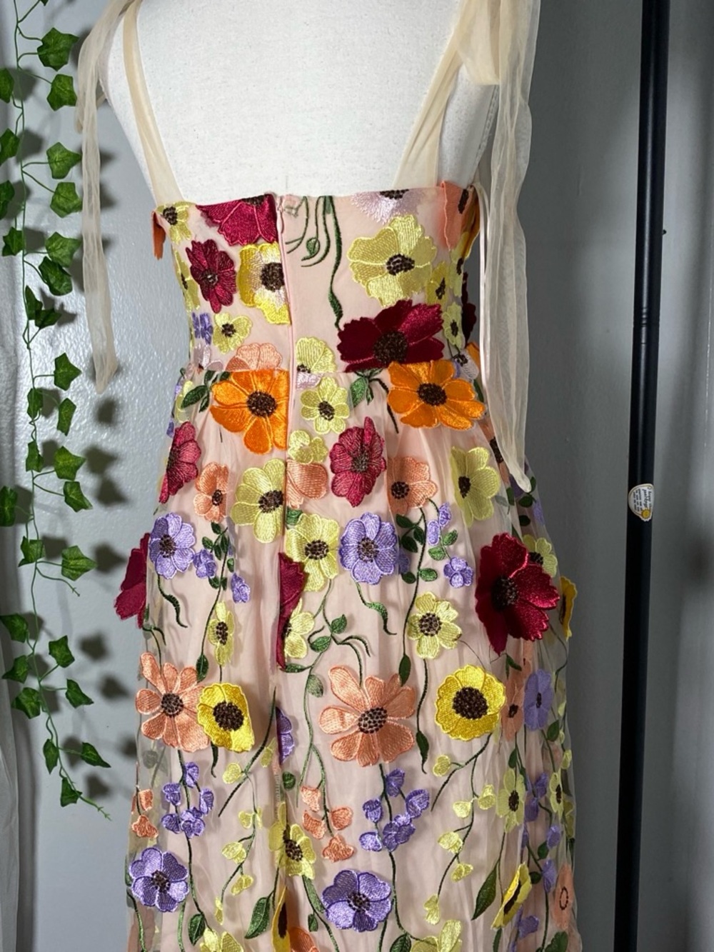 Ina Pink Sheer Floral Slip Dress with Multicolor Embroidery - Picture 6 of 7